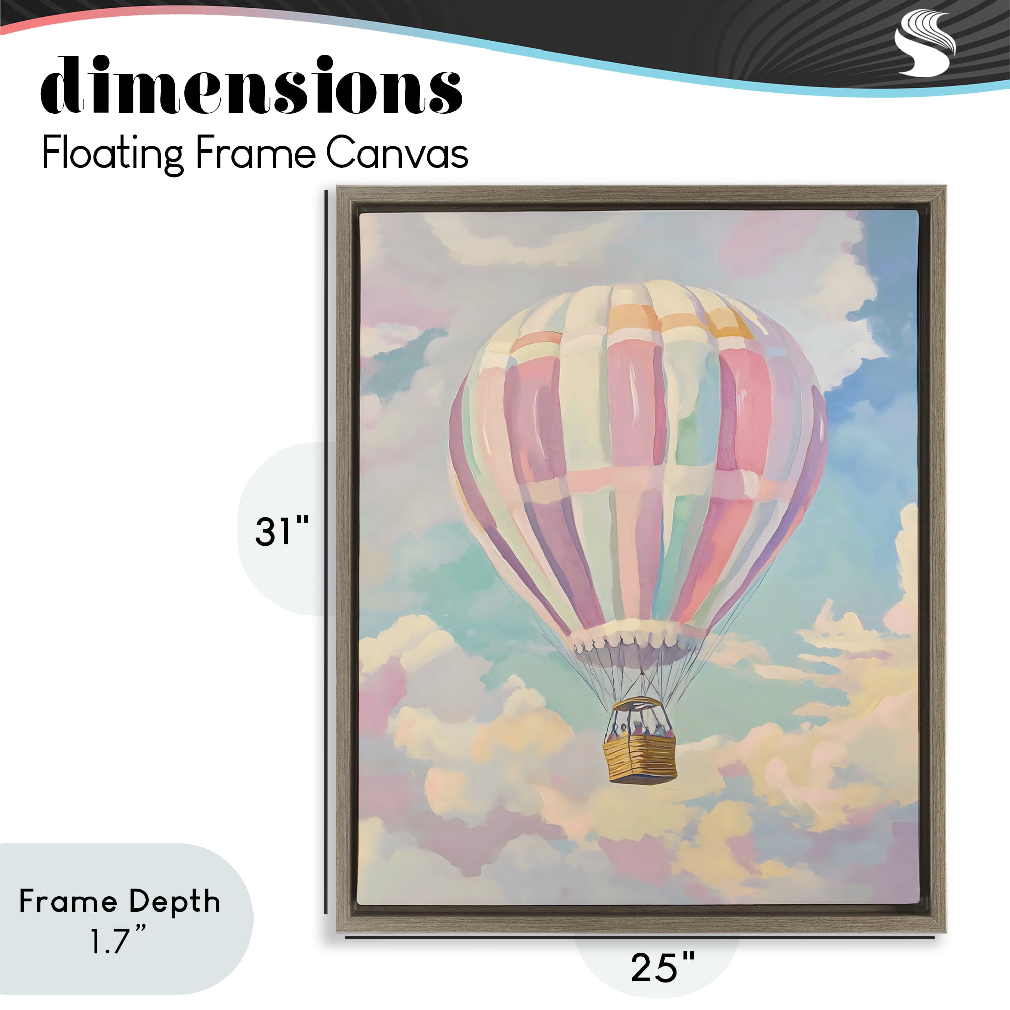 Stupell Industries Pastel Hot Air Balloon Brown Framed Floater Canvas Wall Art, design by The Prints Vibe