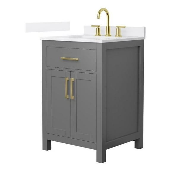 Beckett 24" Dark Gray Single Vanity & White Quartz Top (3-Hole) & Gold Trim