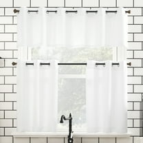 Mainstays Solid Semi Sheer Curtain Tier Pair and Valance Set, 3 Piece Ready Made Kitchen Curtains, White, 54" W x 24" L