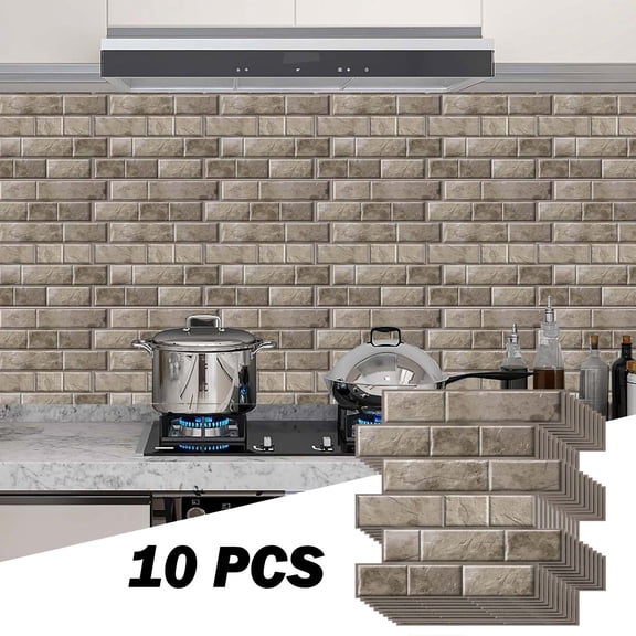 HYEASTR 10-Sheet Thick Peel and Stick Kitchen Backsplash Tiles, 3D Mosaic Stone Brick Texture Waterproof Self-Adhesive Wall Tile Stick on Backsplash for Kitchen and Bathroom, 11.8*11.8inches