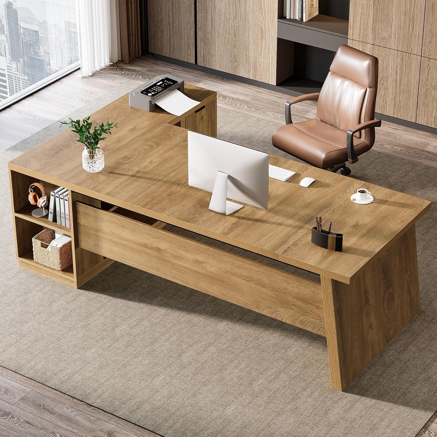 Tribesigns L Shaped Large Executive Desk with Cabinet Storage for Home & Office