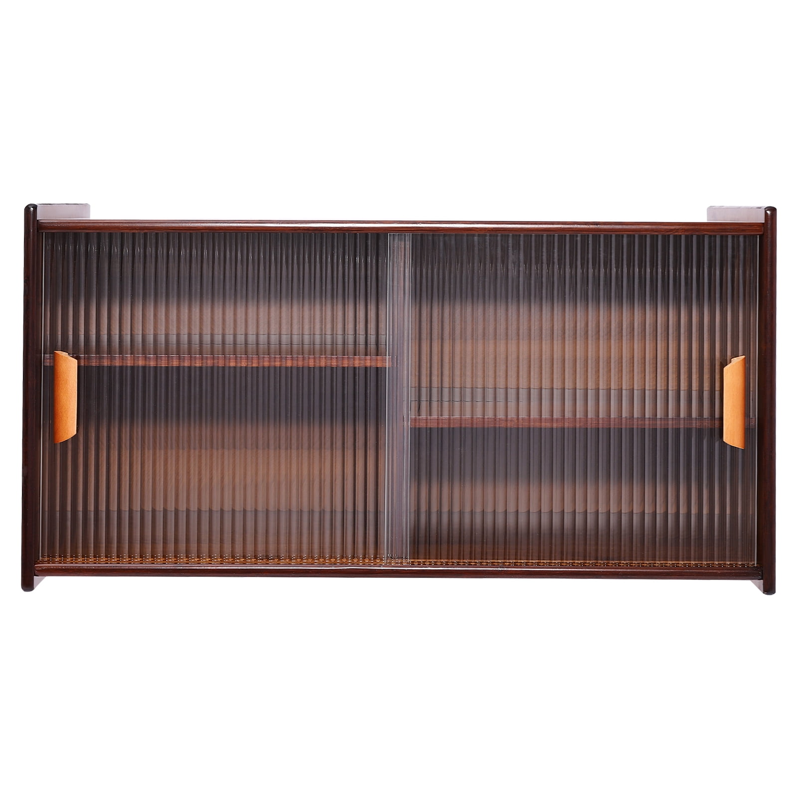 Kitchen Pantry Cabinet, Wall Mounted Bamboo Pantry Sideboard Wood Small 2-Tier Countertop Storage Cabinet with Sliding Glass Door Food & Utensils Cupboard for Dining Room, Home