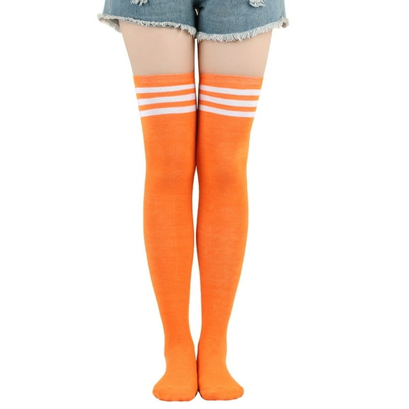 Nvzi -b 1 Pairs Over Knee Socks Knee-High Socks High Thigh Boot Stockings Women Knee Highs Socks for Girl Cosplay, Daily Wear,Orange