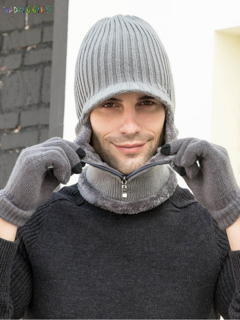 Warm Beanie Hat Thick Scarf Set Knit Hat Fleece Lined Winter