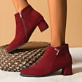 thumbnail image 2 of Suede Chelsea Boots Women Block Heel Pointed Toe Zipper Splice Ankle Booties Casual Winter Dress Short Boots, 2 of 6