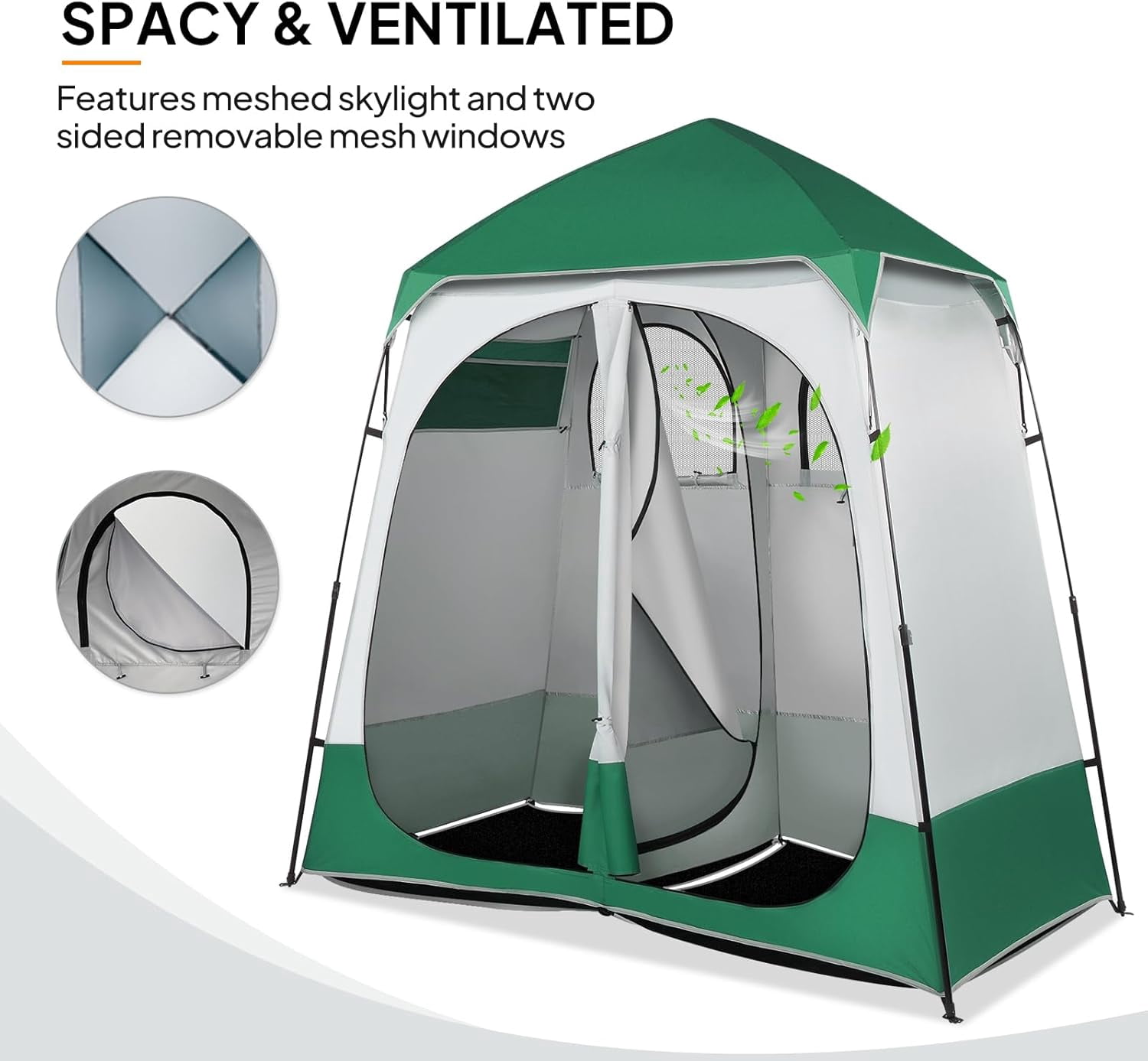 LINJH 2 Room Shower Tent, 7.5 FT Instant Pop Up Shelter with Carrying Bag, Privacy Changing Room Tent,Perfect for Portable Toilet, Camping, Dressing, Outdoor Indoor, Easy Set Up,Dark Green