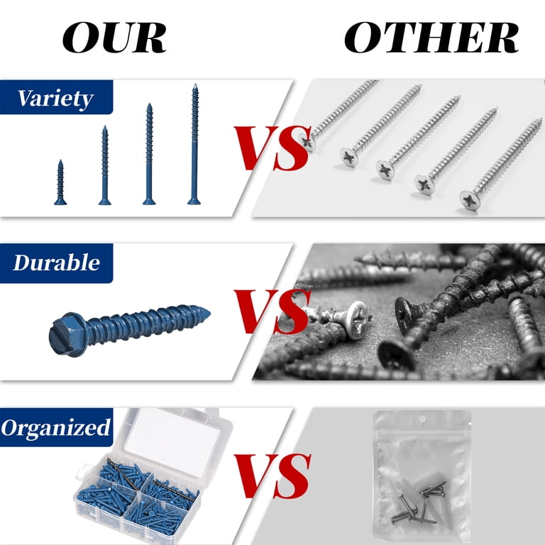 60-Pack 1/4" X 1-1/4" Concrete Screws Kit – Hex Head, With Drill Bit & Driver Bit, For Masonry, Brick & Stucco
