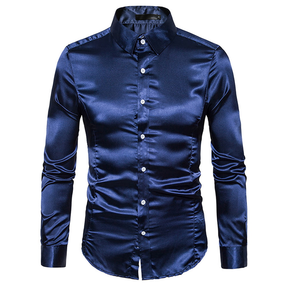 Focusnorm Men Formal Satin Silk Dress Shirt - Walmart.com