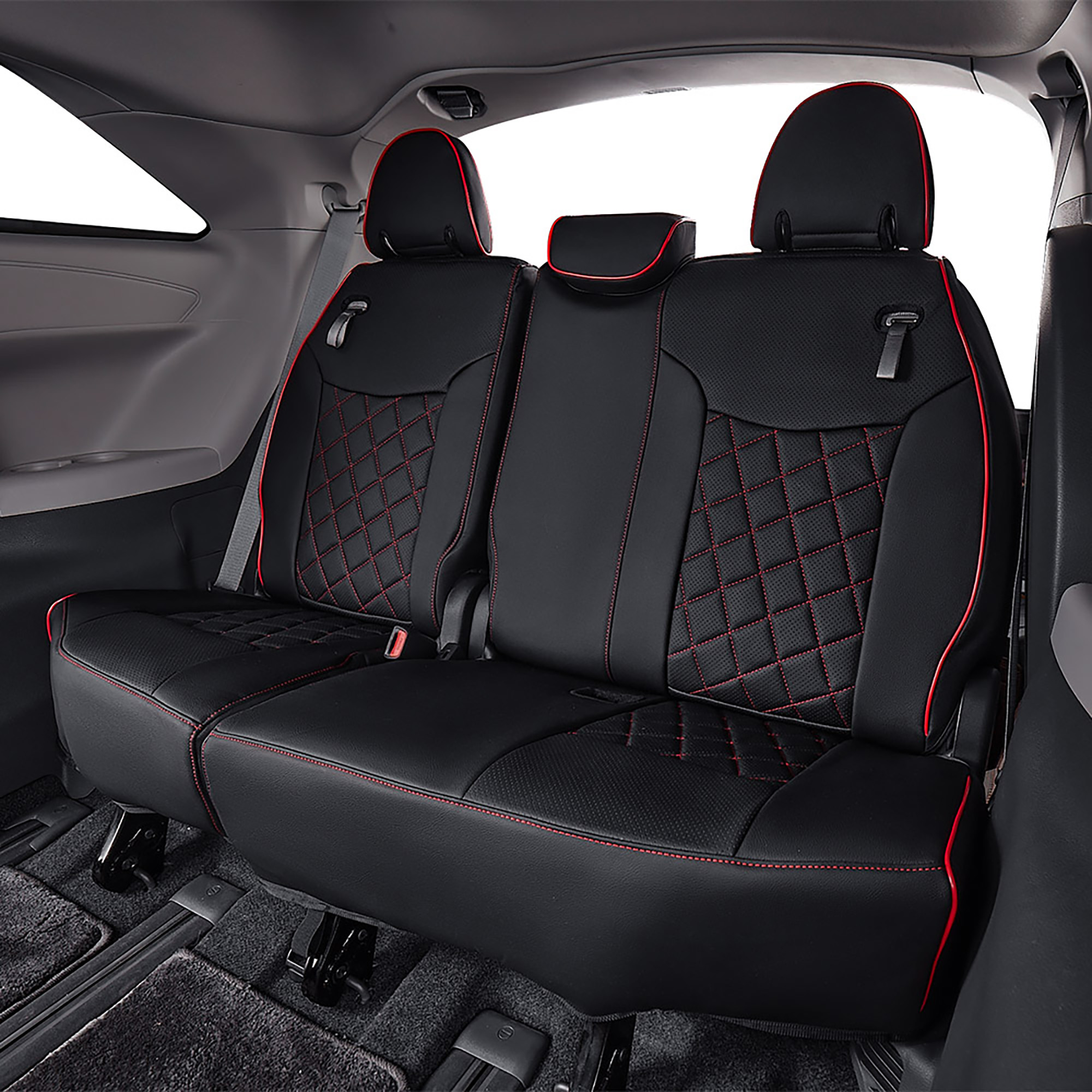EKR Custom Fit Sienna Car Seat Covers for Toyota Sienna LE  XLE(8 Seats)  2021 2022 2023-Three Row,Full Set Leatherette Auto Seat Covers(Black with  Red Piping)