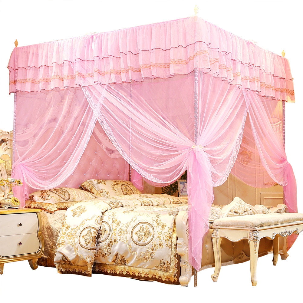 LIYJTK Girls Pink Net Bed Canopy