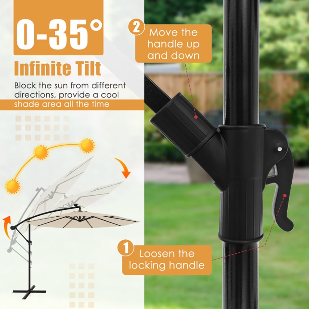 Aimee Lii 10 Feet Solar Offset Hanging Umbrella with 40 Lamp Beads and Solar Panel, Outdoor Umbrellas for Patio, Beige Aimee Lii 10 Feet Solar Offset Hanging Umbrella with 40 Lamp Beads and Solar Panel, Outdoor Umbrellas for Patio, Beige