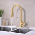thumbnail image 2 of Pull Down Single Handle Kitchen Sink Faucet with Deck Plate Brushed Gold, 2 of 6