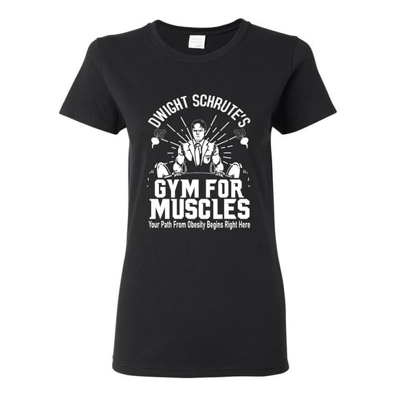 Dwight Schrute's Gym for Muscles Pop Culture Womens Graphic T-Shirt, Black, Small
