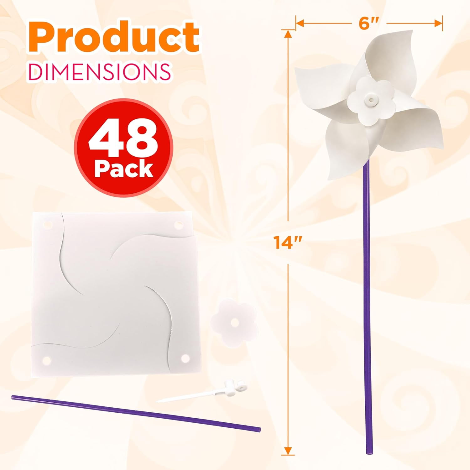 4E's Novelty 24 Pack DIY Pinwheels Craft for Kids, Bulk Summer Pinwheel Craft Kit, Colour Your Own Paper Windmill