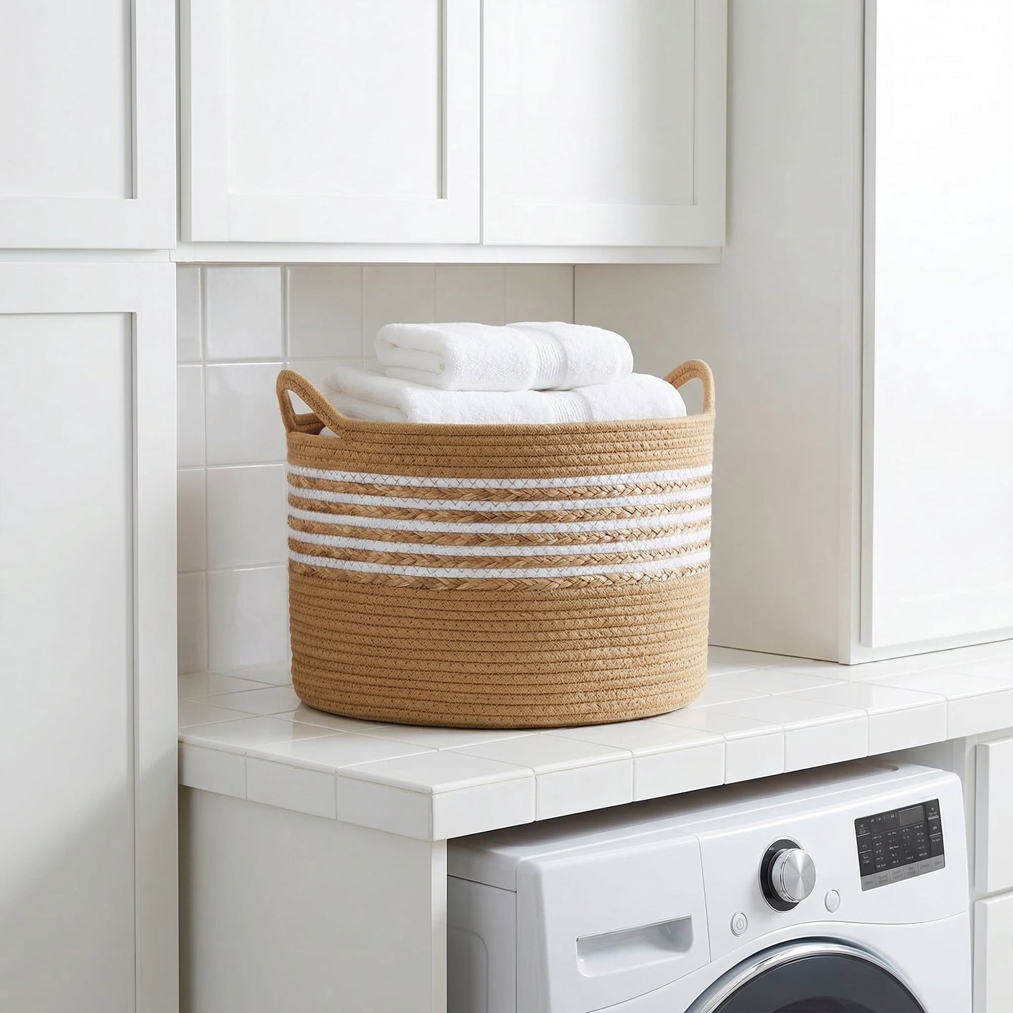 Unique Bargains Multiple Use Woven Storage Bin for Home Light Brown 17.7*17.7*12.6in