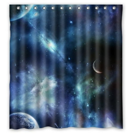 Hellodecor Solar System Galaxy Nebula Universe Space Planet Art Shower Curtain Polyester Fabric Bathroom Decorative Curtain Size 66x72 Inches