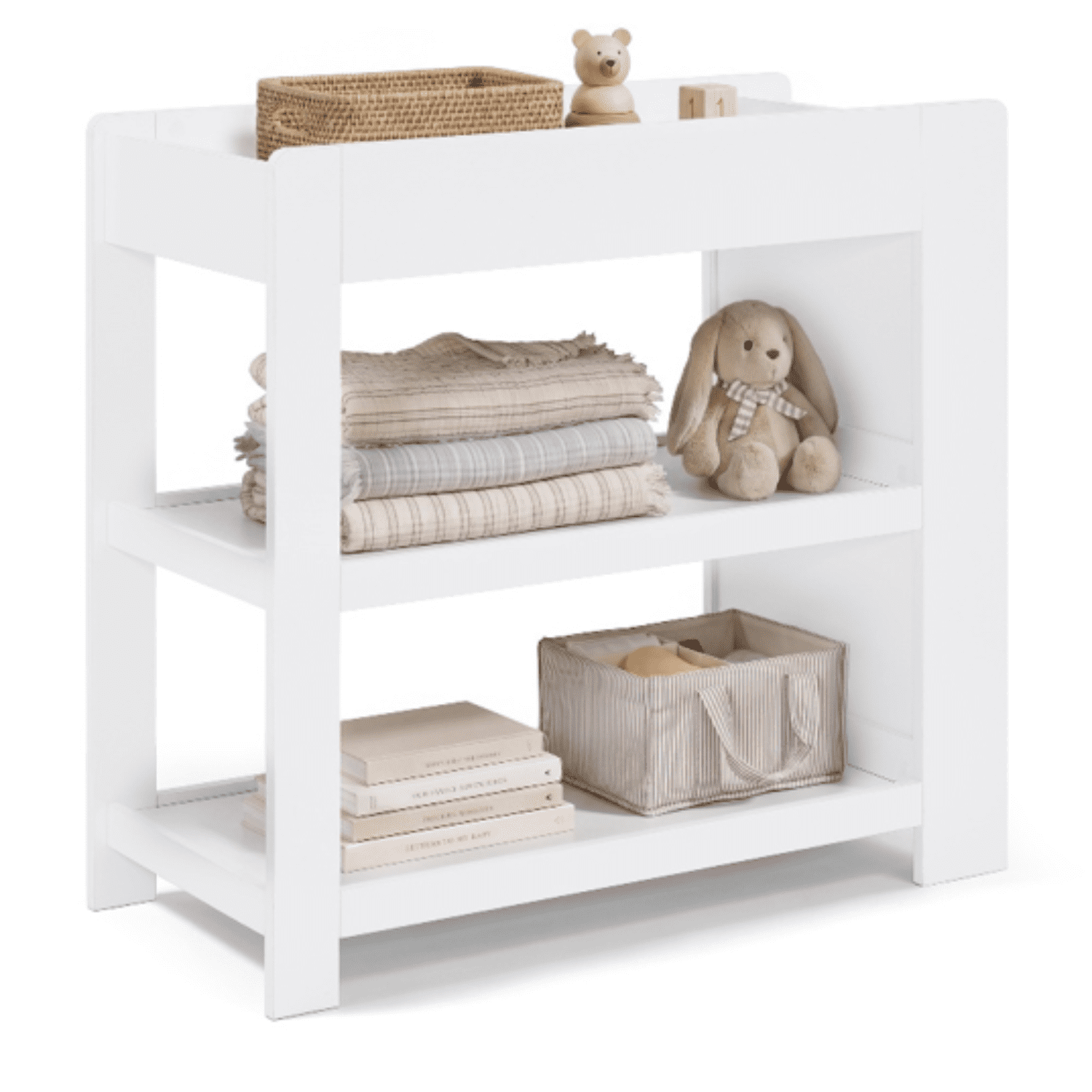 Delta Children Emmie Changing Table with Bookcase Storage, Bianca White