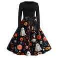 thumbnail image 2 of Halloween Hepburn Dresses for Women Ghost Candy Crew Neck Funny Hepburn Dresses Bat Pumpkin Long Sleeve Horror Hepburn Dress, M, 2 of 6