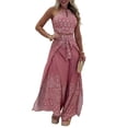 thumbnail image 7 of 2 Piece Boho Sets for Women Vintage Bohemian Sleeveless Halter Crop Top Tie-Waist Palazzo Pants for Beach Vacation, 7 of 7
