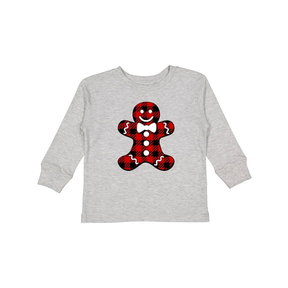 Inktastic Buffalo Plaid Gingerbread Man Boys or Girls Long Sleeve Toddler T-Shirt