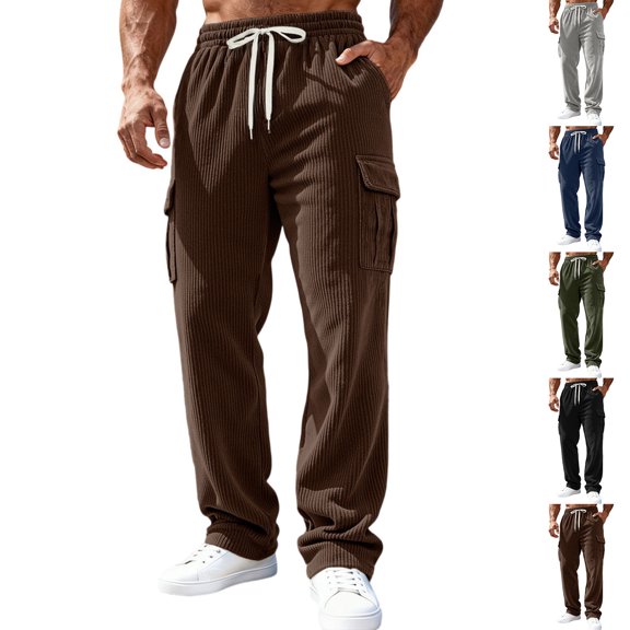 Men's Corduroy Utility Pants Relaxed Fit Pockets Casual Outdoor Cargo Trousers Travel Workwear