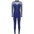 thumbnail image 5 of CHICTRY Women Shiny Rhinestone Mesh Keyhole Back Full Body Unitard Gymnastics Ballet Dance Ice Skating Unitard Navy Blue S, 5 of 7