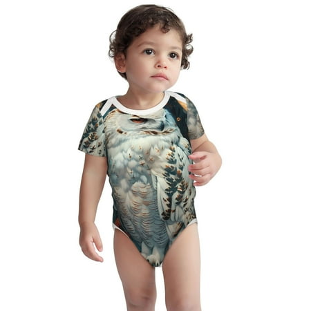 

Kdxio Moon Flower White Owl Pattern Unisex Baby Cotton Short Sleeve Bodysuits-3 Months