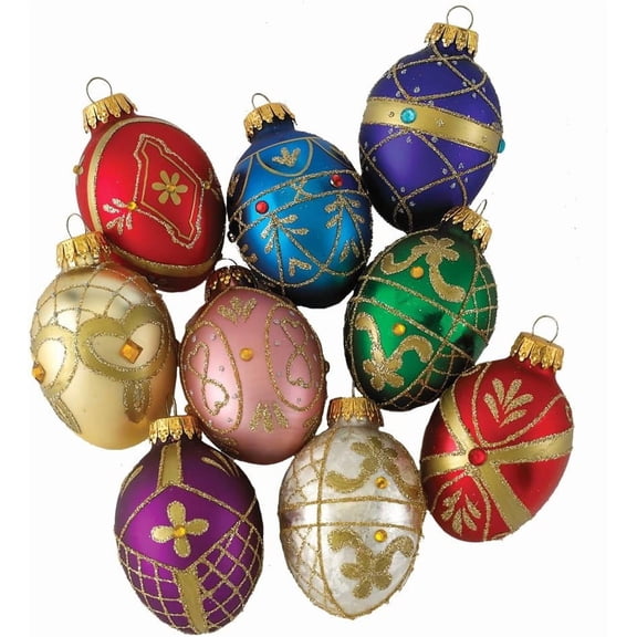 Kurt Adler 45Mm Glass Decorative Egg Ornament, 9 Pieces