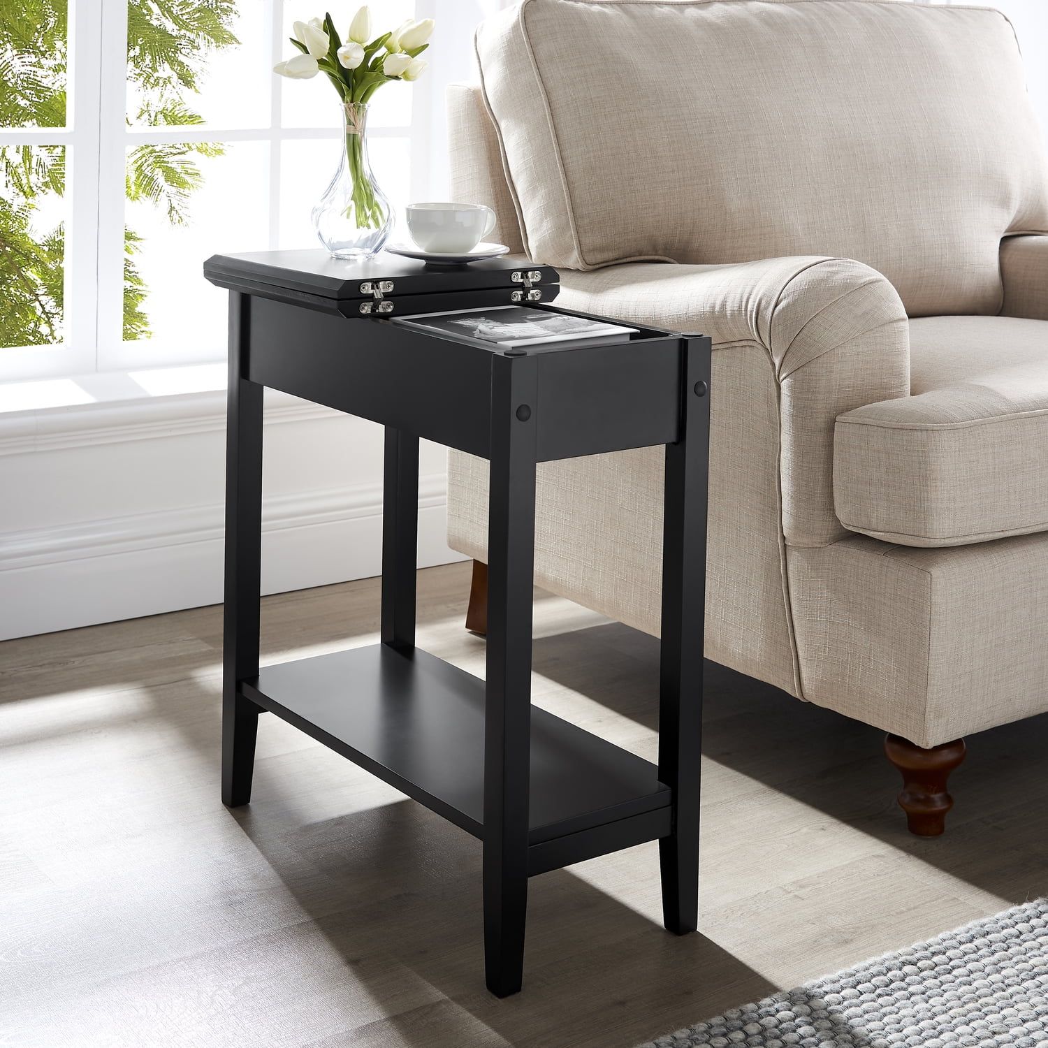 Naomi Home Roxy Narrow End Table with Flip-Top Storage, Slim Side
