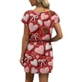 thumbnail image 5 of Women s Casual Valentine Heart Print Dress V Neck Short Sleeve Drawstring Waist with Pockets Soft Comfortable Loungewear Nightgown for Home Daily Wear Multiple Colors, 5 of 6