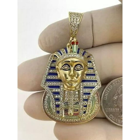 Real Moissanite 1.20Ct Round Cut King Tut Pendant 14K Yellow Gold Plated Silver