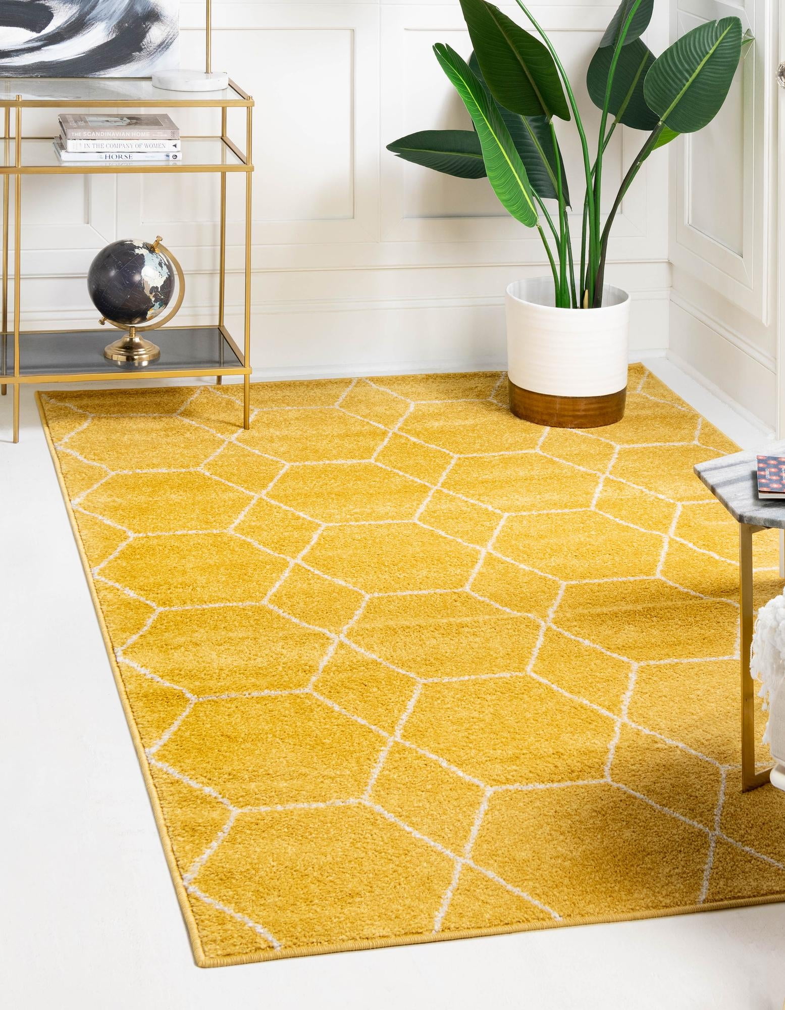 Unique Loom Geometric Trellis Frieze Rug Yellow/Ivory 9' x 12