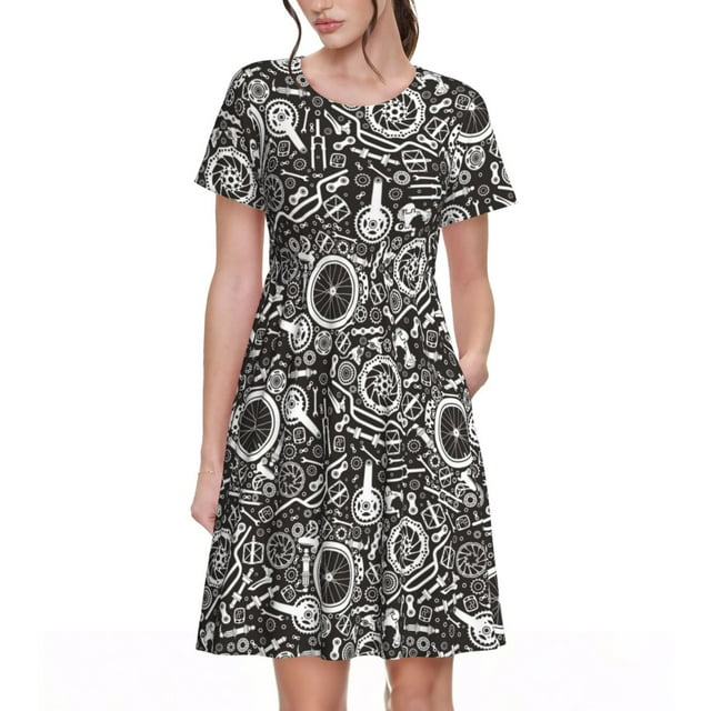 Saiise Pièces de Vélos Motif Robes d'Été pour Femmes T-Shirt Décontracté à Manches Courtes Robe Soleil Fleurie Couvre-Maillots de Plage avec Poches