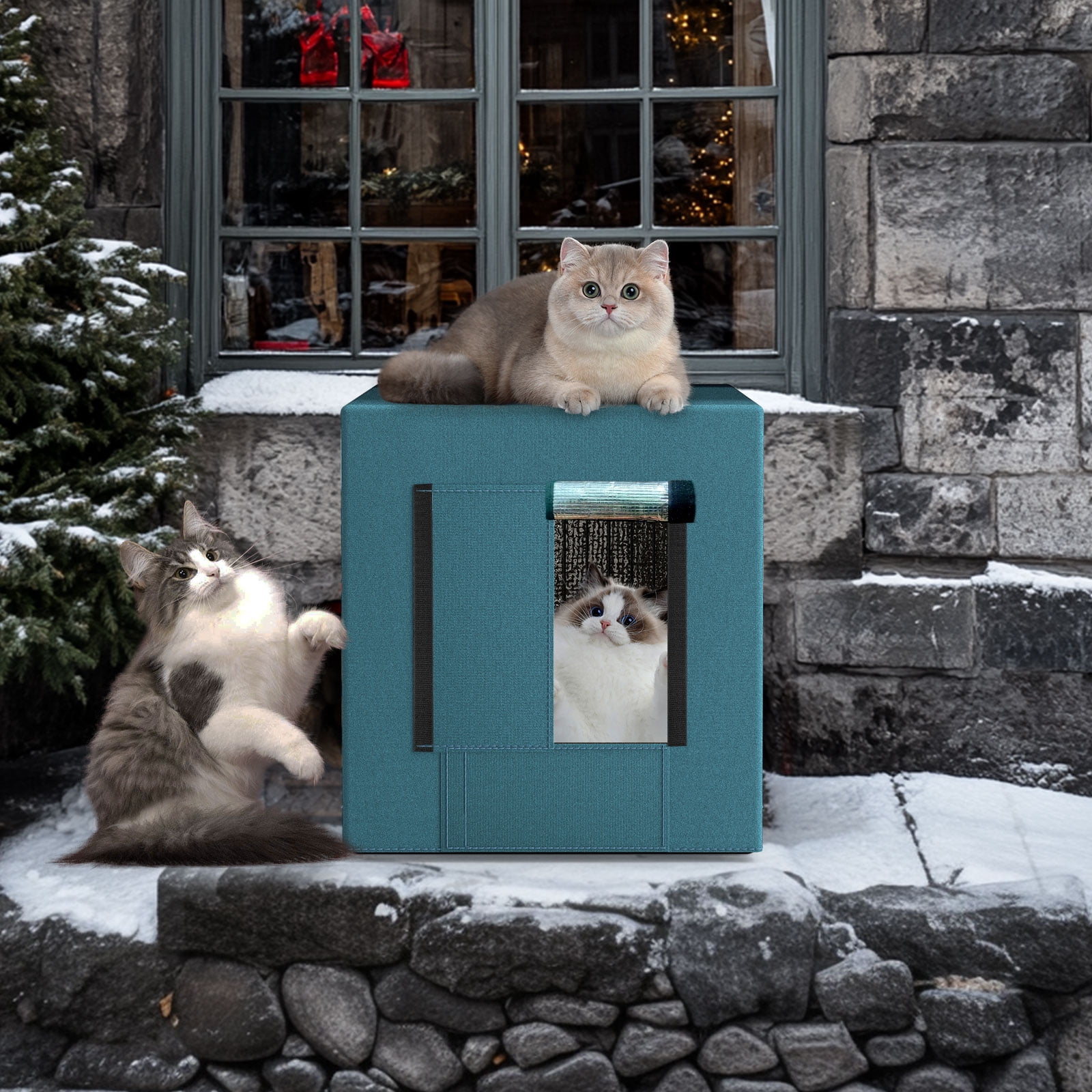 Xecessory Large Heated Cat House for Outdoor Cats in Winter, Waterproof Insulated Outdoor Cat House, Feral Cat Shelter with Heating Pad for Small Animals (Gray)