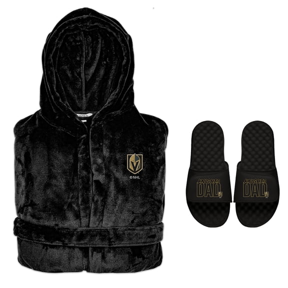 Men's ISlide Vegas Golden Knights Dad Robe & Slide Sandals Bundle
