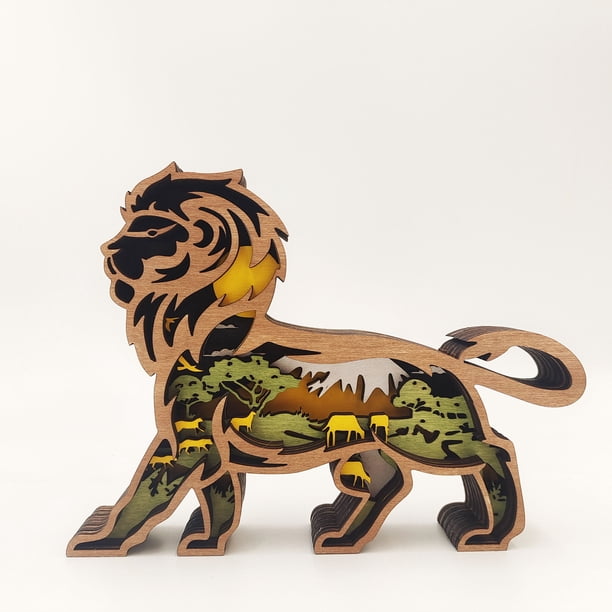 Lámpara Estatuas de perro 3D con esculturas de león talladas en madera clara, decoración de adornos artísticos (león) Likrtyny Para estrenar