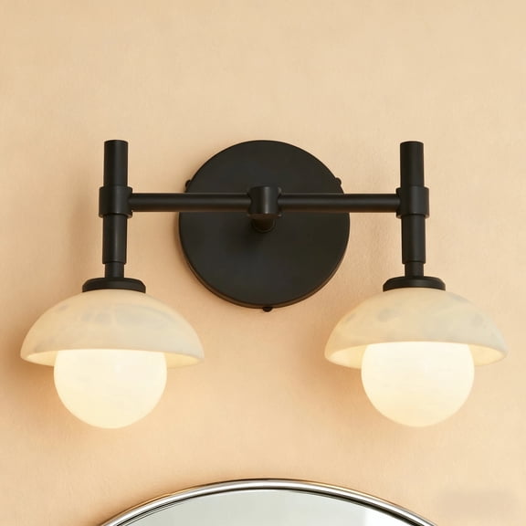 Sturdy Elegant Double Matte Black Alabaster Vanity Light, Natural Wall-Mounted Sconce, Indoor Sconce over Mirror, for Bathroom, Living Room, Dining Room, Entryway