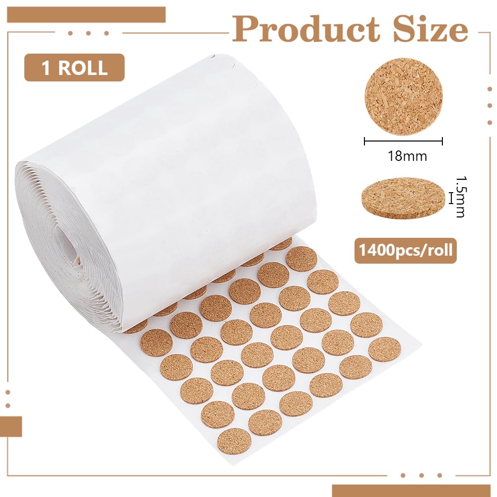 1 Roll Cork Stickers Flat Round Sienna 25.5x1.6mm 1400pcs/roll