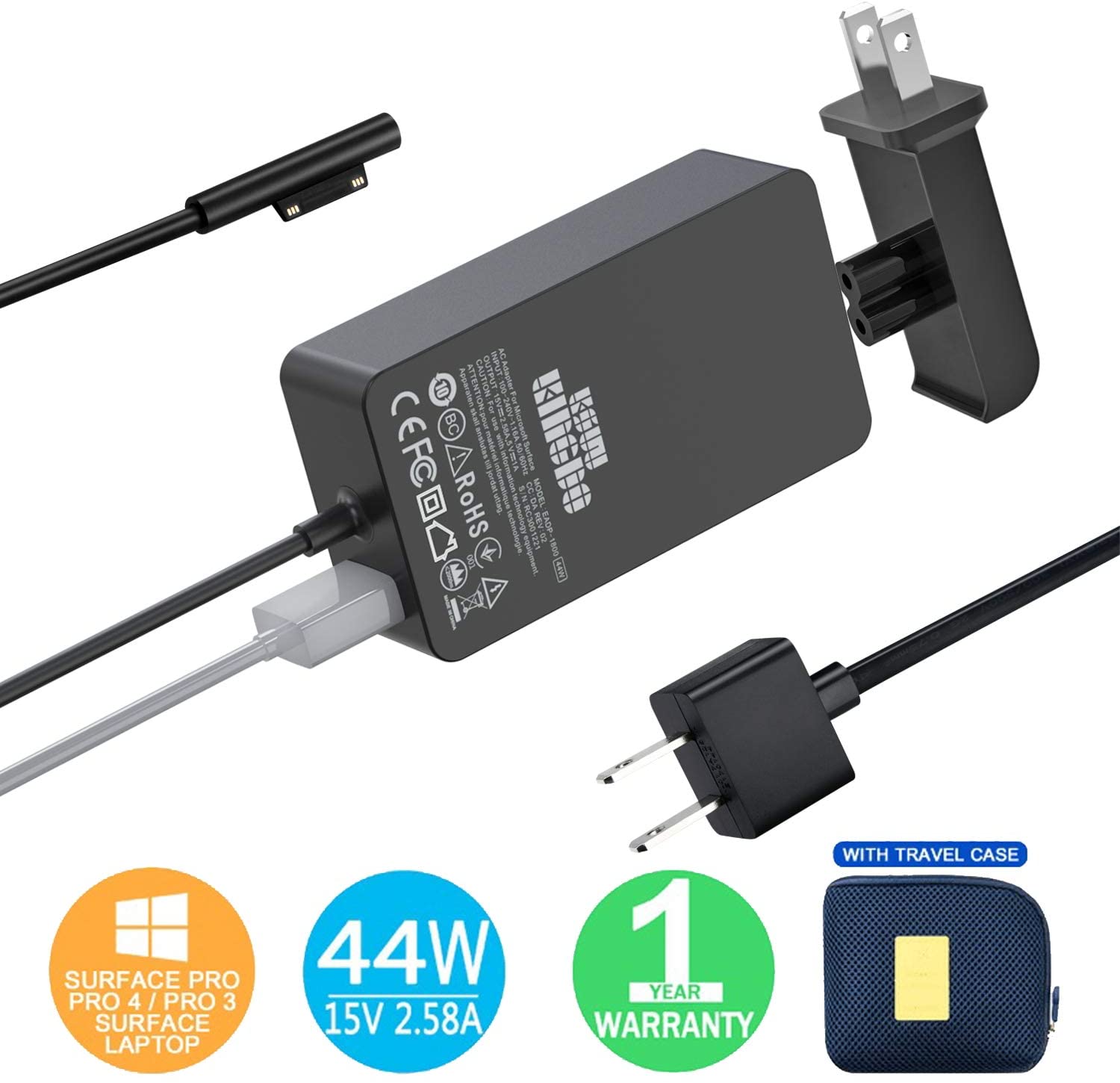 Surface Pro & Pro 6 Charger, KSW KINGDO 44W 15V 2.58A Power Supply
