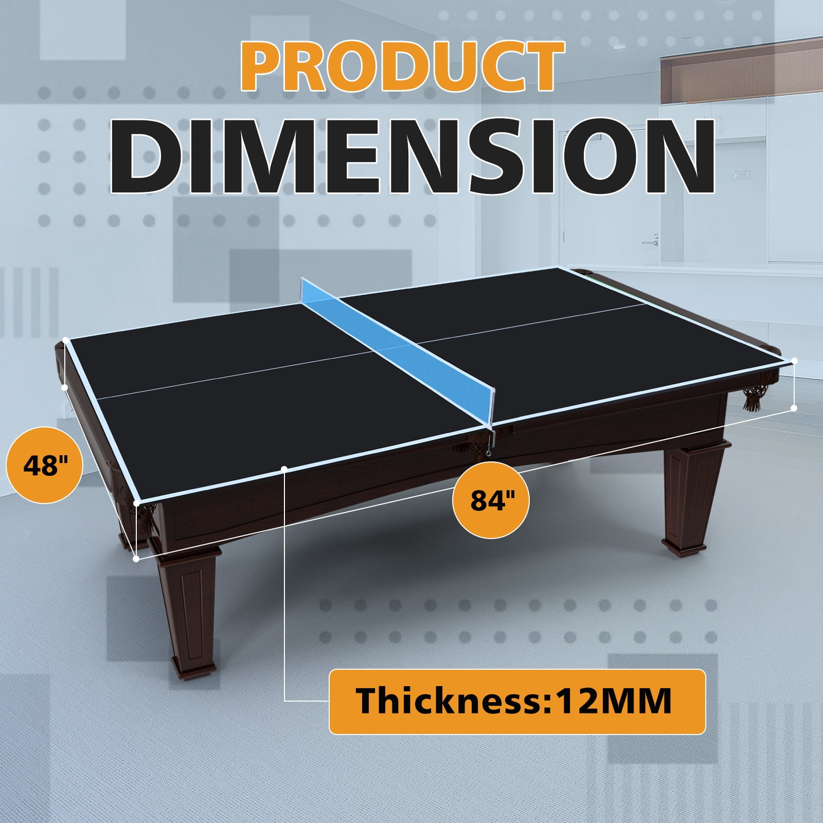 7ft Mid-Size Ping Pong Conversion Top, Foldable & Portable Table Tennis Table Top for for Indoor/Outdoor,Black