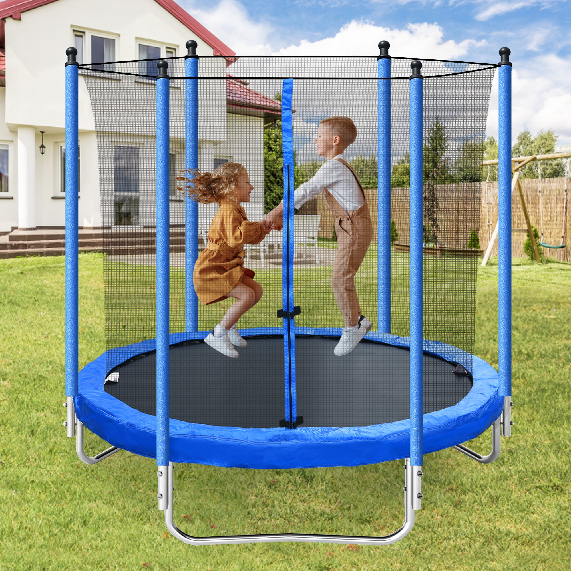 Jasje onhandig Hij Seizeen Trampoline for Kids - 8FT Outdoor Trampoline with Enclosure Net,  All-Weather Steel Trampoline with 3 Heavy-Duty Supports & Thickened Spring  Pad, Large Round Trampoline W/48 Springs, Blue - Walmart.com