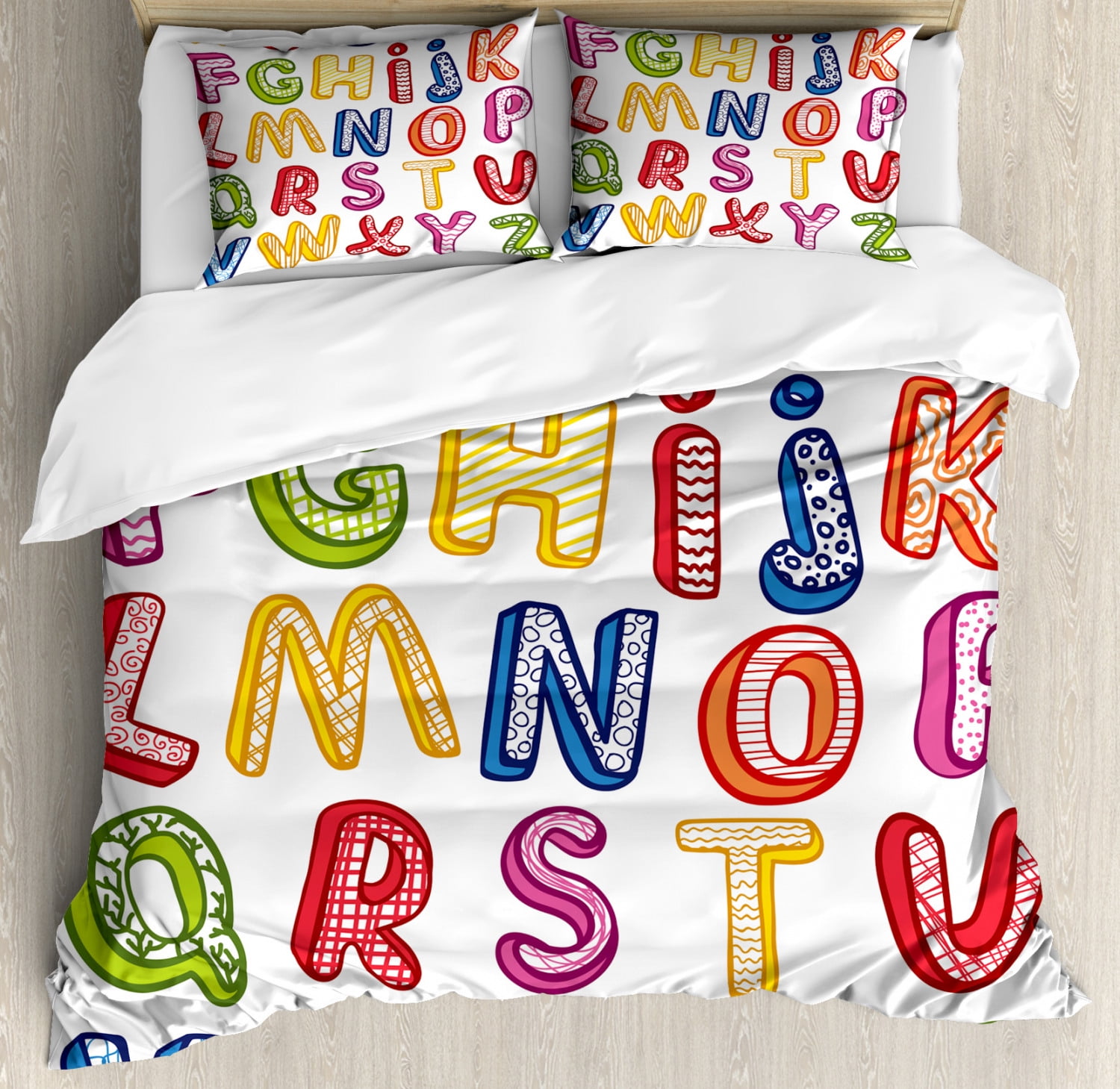 Bubble Letters Sketch Fun Print Details about   Kids Quilted Bedspread & Pillow Shams Set 