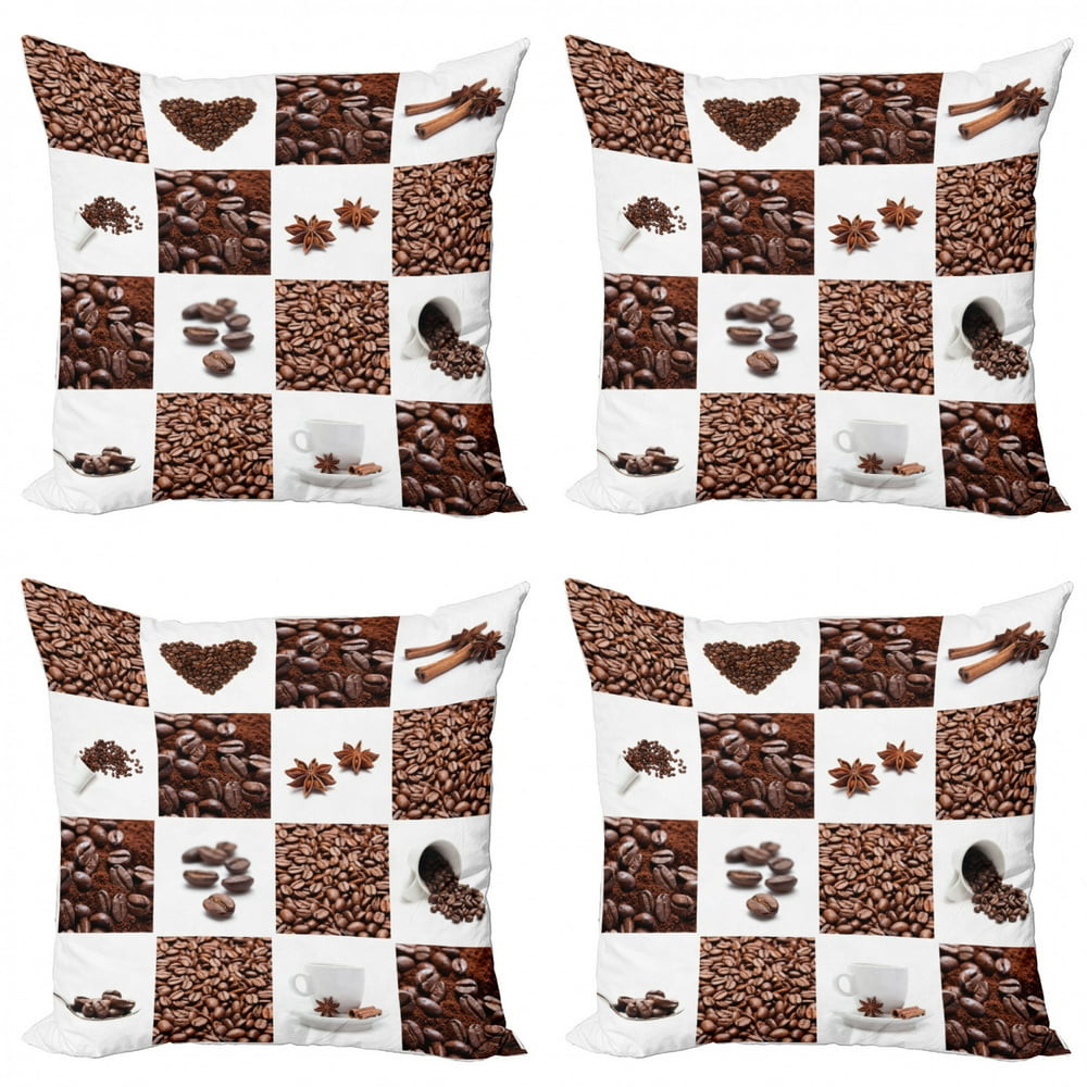 Coffee Throw Pillow Cushion Case Pack of 4, Coffee with Roasted Beans