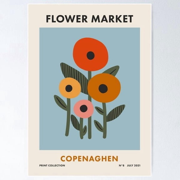 Flower Market Copenaghen Colorful Retro Floral Poster Poster , Poster Print Only