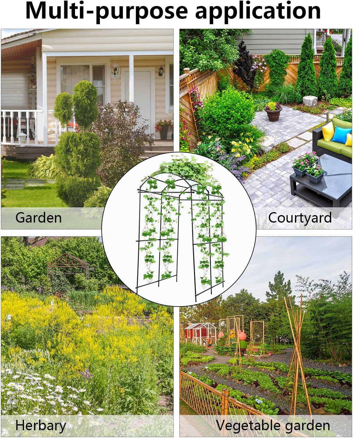 Garden Arch Trellis 7FT Thickened Steel Frame Adjustable Width Cucumber Vine Support for Raised Bed Vegetable Fruit Flower