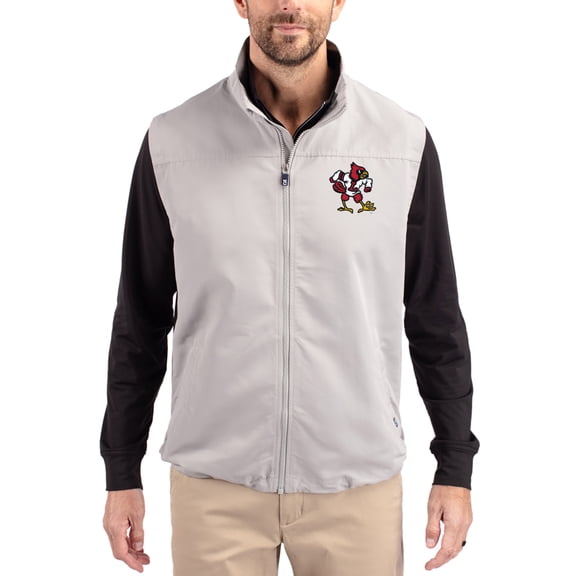 Men's Cutter & Buck Gray Louisville Cardinals Charter Eco Recycled Full-Zip Vest