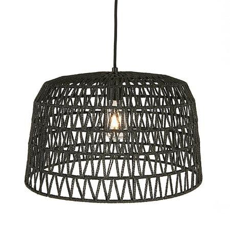 

Desert Fields Black Iron and Woven Charcoal Rope Hanging Ceiling Light