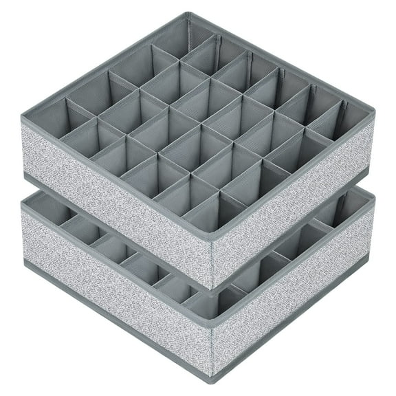 2 Pack Socks Drawer Organizer,24 Cell Fabric Sock Organizer Divider Closet Organizers and Storage Boxes for Socks,Ties,Belts,Underpants,Grey.