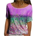 thumbnail image 2 of CHGBMOK Hauts et Chemisiers pour Femmes Grande Taille Femmes Décontracté Été Manches Courtes Col Rond T-Shirt à Imprimé Floral Chemisier Hauts Hauts d'Été de Plage en Liquidation, 2 of 7