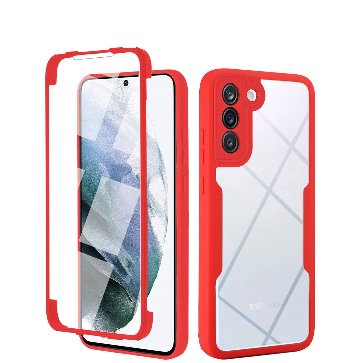 Designed for Samsung Galaxy S21 Plus Case Full-Body Bumper Case Cover Built in Screen Protector Shockproof Transparent Back 360 Full Body Protective Case for Samsung Galaxy S21 Plus, Red